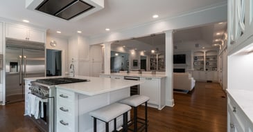 first floor remodel open concept white kitchen and living area in charlotte nc