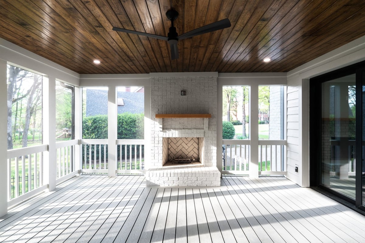charlotte nc custom home screened porch fireplace