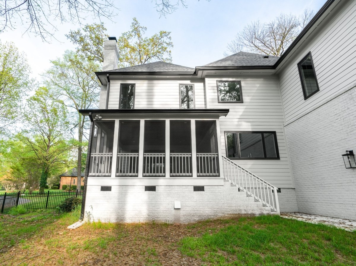 charlotte nc custom home screened porch rear view