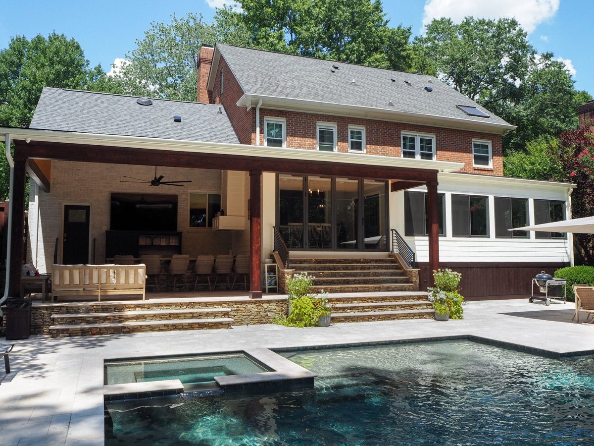 charlotte nc home project covered porch and pool with raised spa