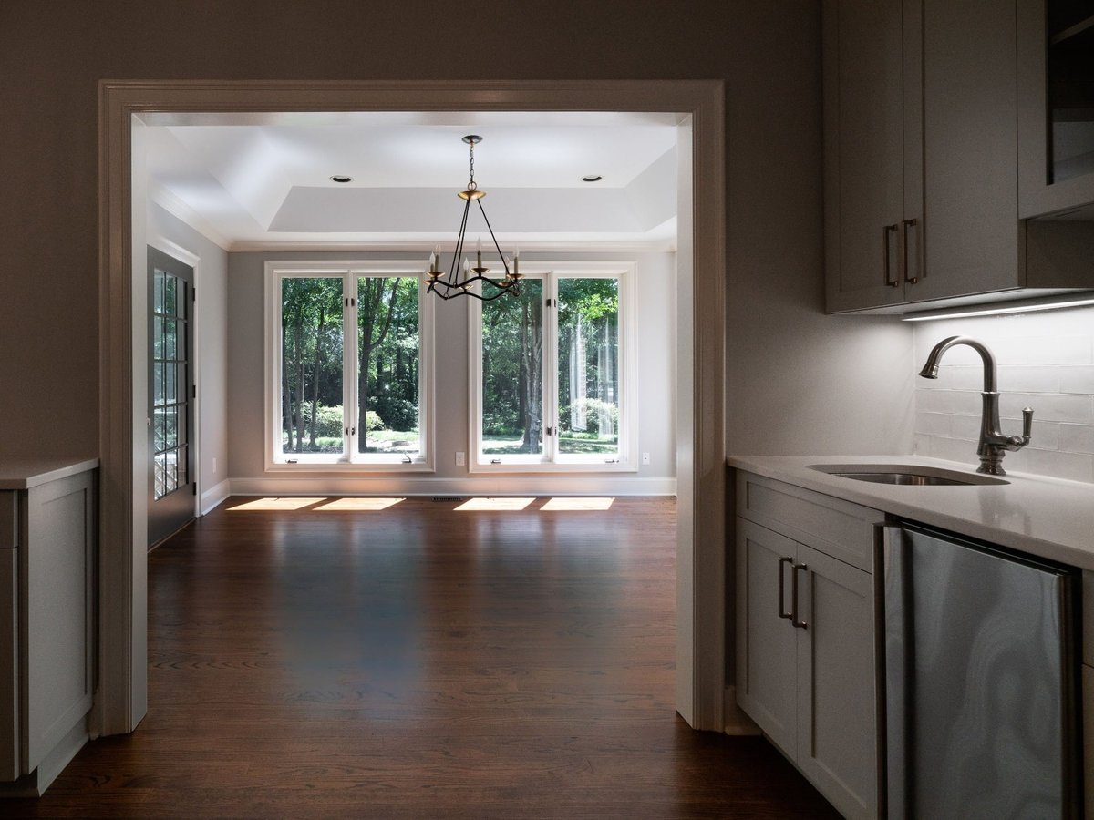 charlotte nc home project kitchen view into dining room with hardwood floors