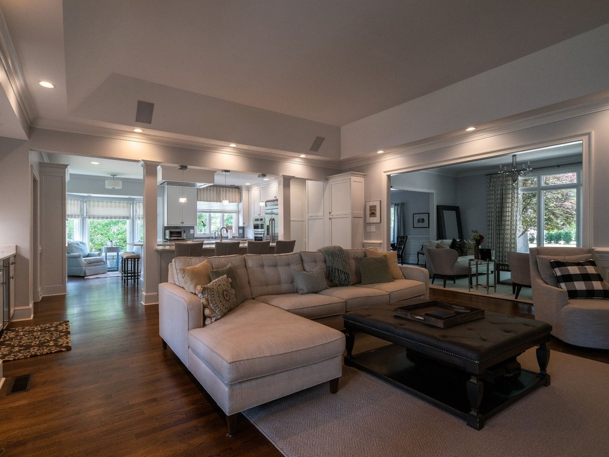 living room and expanded kitchen opening in charlotte nc first floor remodel