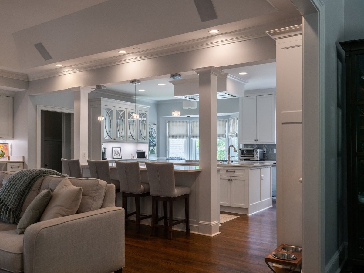 open living area with kitchen island seating in charlotte nc first floor remodel