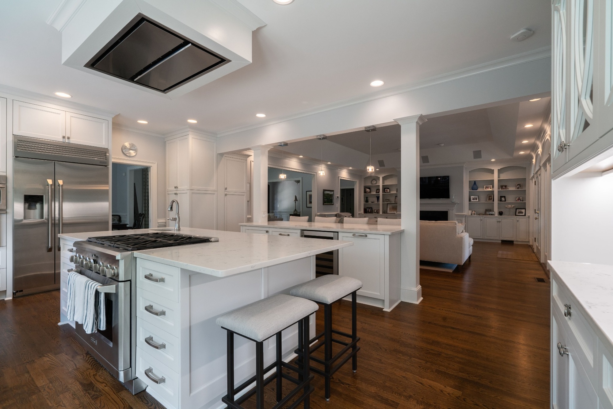 first floor remodel open concept white kitchen and living area in charlotte nc