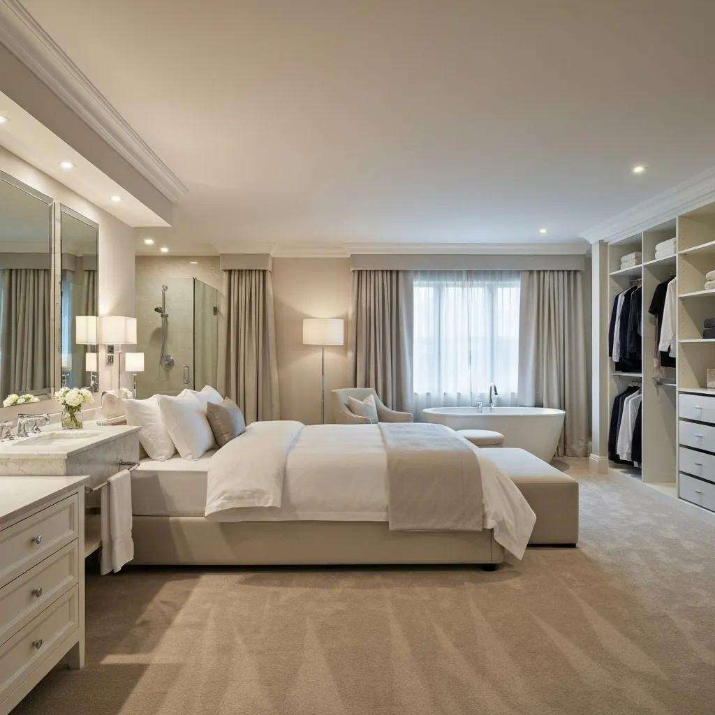 Luxurious master suite with en-suite bathroom and walk-in closet, illustrating the benefits of room additions