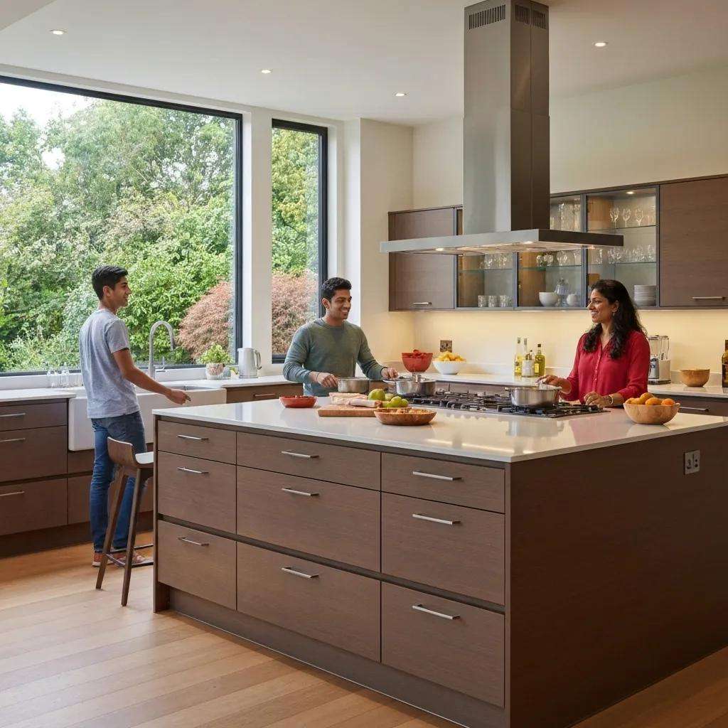 Modern kitchen expansion with island and open layout, highlighting the advantages of kitchen additions